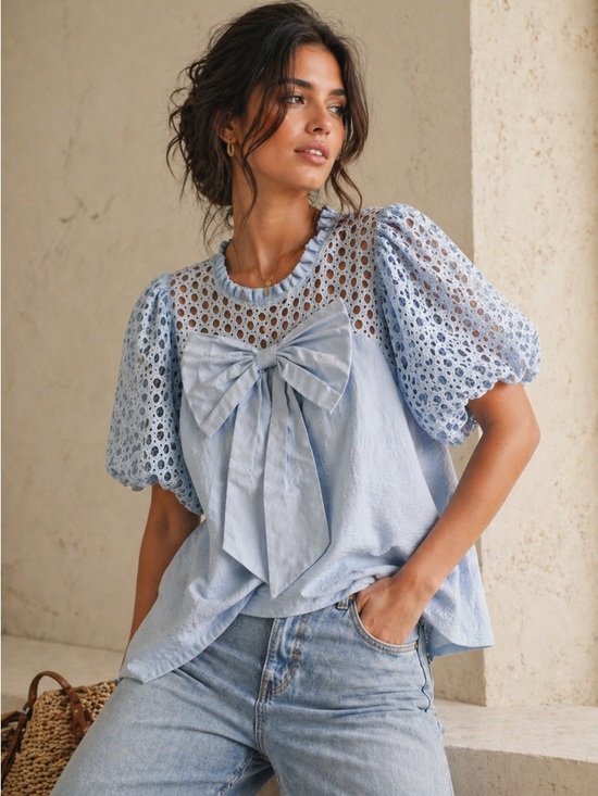 Tops - #35 New! Adorable Bow Top Balloon Sleeves